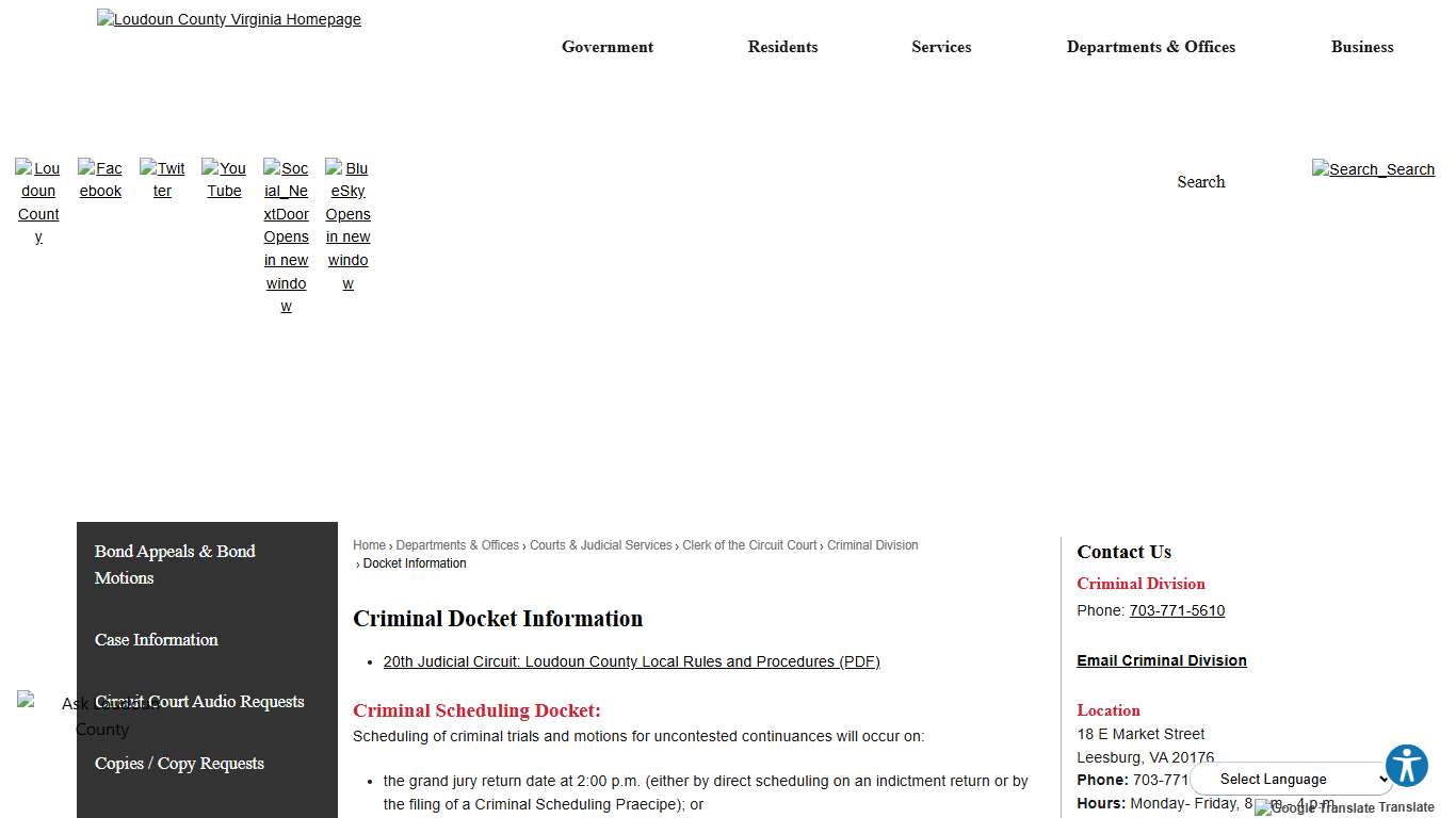Criminal Docket Information Loudoun County, VA - Official Website